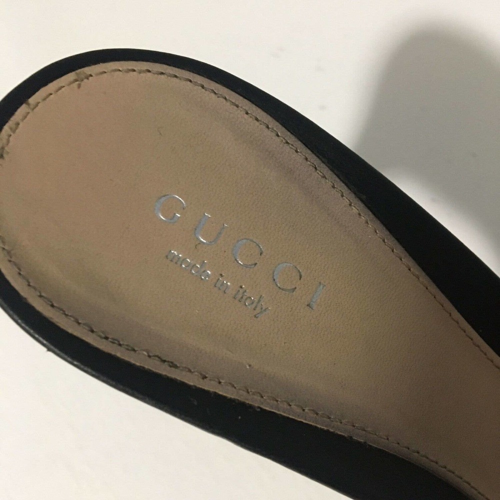 Gucci: Black leather New Hollywood horsebit slides. Size 38/US 8 . Pre-owned - Picture 11 of 11